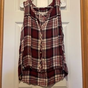 Maroon Plaid Knox Rose Tank Top, size Large